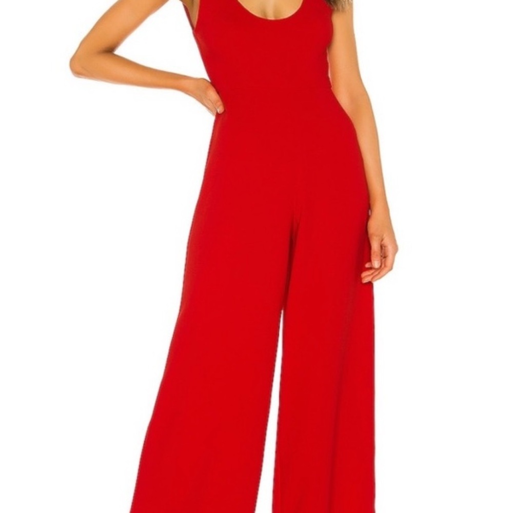NBD Red Sleeveless Jumpsuit with Wide-Leg Design